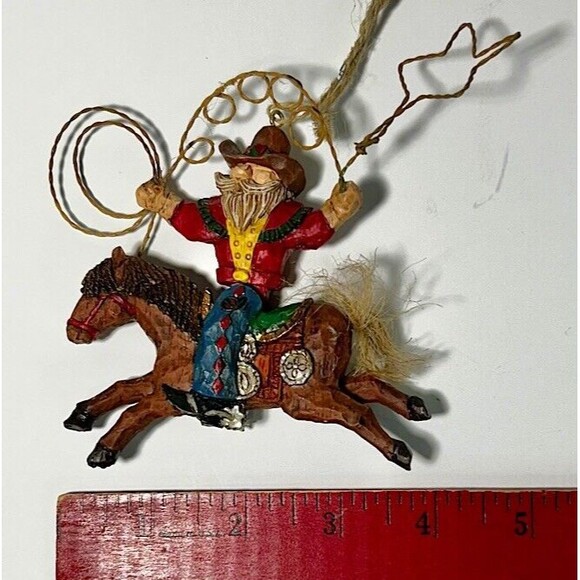 Bronc Riding Cowboy Jointed Christmas Ornament Lasso Stars Big Mustache - Picture 3 of 3